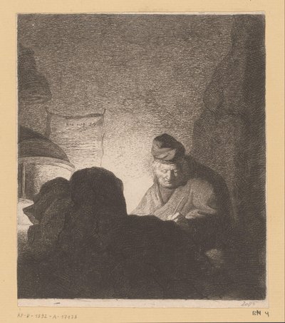 Mężczyzna pisze w świetle lampy autorstwa Jean Baptiste Pierre Lebrun (attributed to)