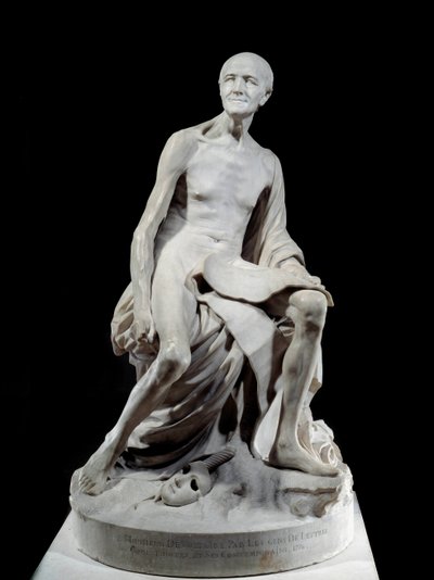 Francois-Marie Arouet dit Voltaire nu (1694-1778) Marmurowa rzeźba Jean-Baptiste Pigalle (1714-1785) 1776 Nd. 1,5m Paryż, Luwr autorstwa Jean Baptiste Pigalle