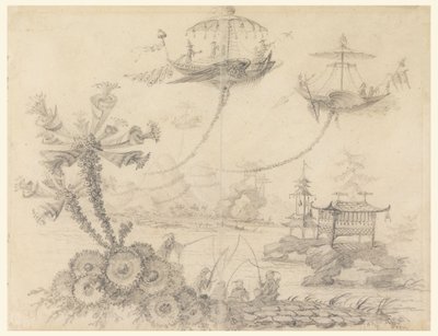 Rysunek, fantazja chinoiserie, 1770-90 autorstwa Jean Baptiste Pillement