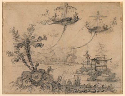 Rysunek, fantazja chinoiserie, 1770-90 autorstwa Jean Baptiste Pillement
