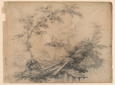 Rysunek, Chinoiserie Fantasy, ok. 1780 r. autorstwa Jean Baptiste Pillement