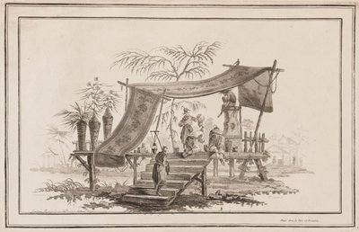 Figury wspinające się po schodach do ołtarza autorstwa Jean Baptiste Pillement