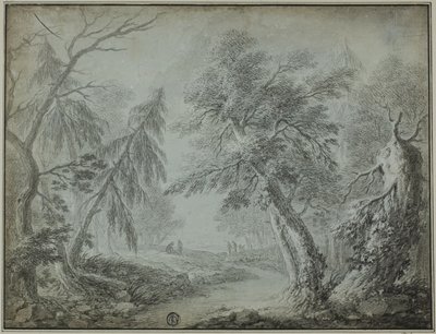 Las ze strumieniem i rysunkami autorstwa Jean Baptiste Pillement