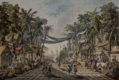 Scena targowa w wyimaginowanym porcie orientalnym, ok. 1764 (olej na płótnie) autorstwa Jean Baptiste Pillement