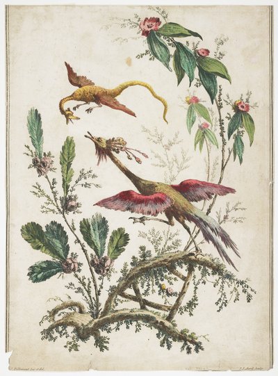 Ornament. Chinoiserie. Kwiaty i ptaki., 1770 autorstwa Jean Baptiste Pillement