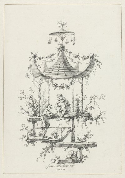 Kompozycja ozdobna w stylu chinoiserie Ozdobne wzory w stylu Chinoiserie dla Deuxième Cahier de six Baraques Chinoises (tytuł serii) autorstwa Jean Baptiste Pillement