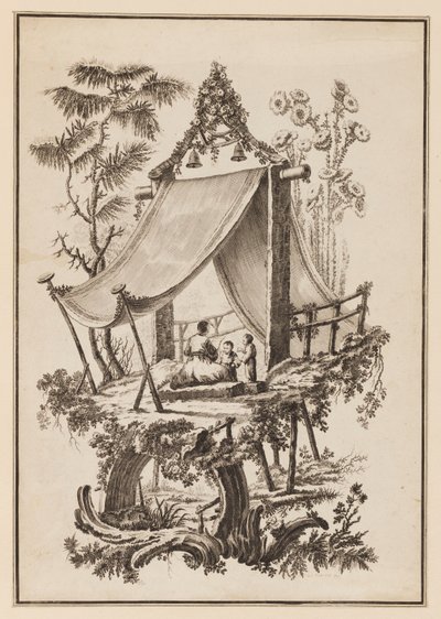 Trzy postacie pod namiotem autorstwa Jean Baptiste Pillement
