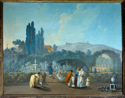 Widok ogrodów Benfiki w Lizbonie w 1785 r. Akwarela Jeana Pillementa (1728-1808) 1785 Paryż, Sztuka dekoracyjna autorstwa Jean Baptiste Pillement