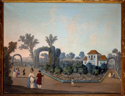 Widok ogrodów Benfiki w Lizbonie w 1785 r. Akwarela Jeana Pillementa (1728-1808) 1785 Paryż, Sztuka dekoracyjna autorstwa Jean Baptiste Pillement