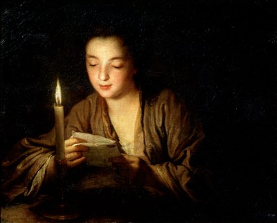 Dziewczyna ze świeczką, koniec XVII lub początek XVIII wieku. autorstwa Jean Baptiste Santerre