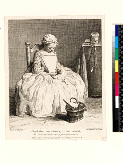 Mała dziewczynka z obiadem (La Petite Fille aux Cerises) grawerowana przez Charlesa Nicolasa Cochina I (1688-1754) 1738 (akwaforta i grawerowanie) autorstwa Jean Baptiste Simeon (after) Chardin
