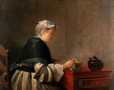 Dama pijąca herbatę, 1735 autorstwa Jean Baptiste Simeon Chardin