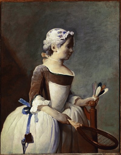 Dziewczyna z rakietą i lotką (olej na płótnie, ok. 1737) autorstwa Jean Baptiste Simeon Chardin