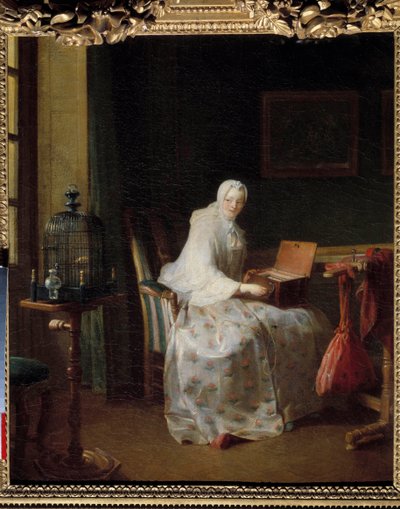 La serinette ou dame wariant ses amusements Obraz Jeana Baptiste Simeona Chardina (1699-1779) XVIII w. Słońce. 0,50 x 0,43 m² autorstwa Jean Baptiste Simeon Chardin