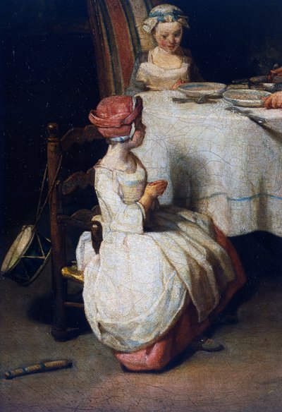 Le Benedicite, ok. 1740, detal (olej na płótnie) autorstwa Jean Baptiste Simeon Chardin