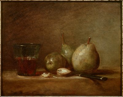 Gruszki, orzechy i kieliszek wina. Martwa natura. Obraz Jeana Baptiste Simeona Chardina (1699-1779) autorstwa Jean Baptiste Simeon Chardin