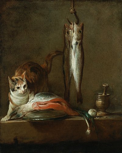 Martwa natura z kotem i rybą autorstwa Jean Baptiste Simeon Chardin