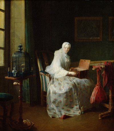 Ptasi organ lub kobieta zmieniająca swoje przyjemności, 1751 autorstwa Jean Baptiste Simeon Chardin