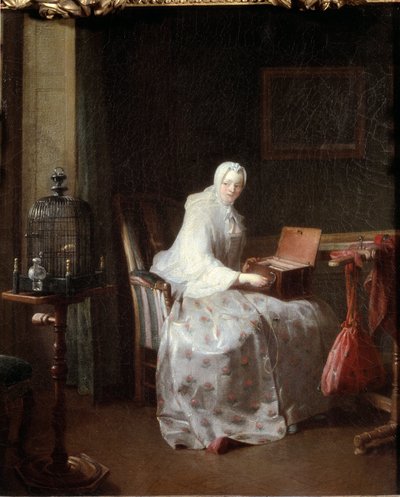 Kanarek lub kobieta urozmaicająca swoje zabawy - olej na płótnie autorstwa Jean Baptiste Simeon Chardin