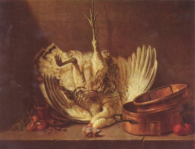 Martwa natura z wiszącym indykiem autorstwa Jean-Baptiste Simeon Chardin