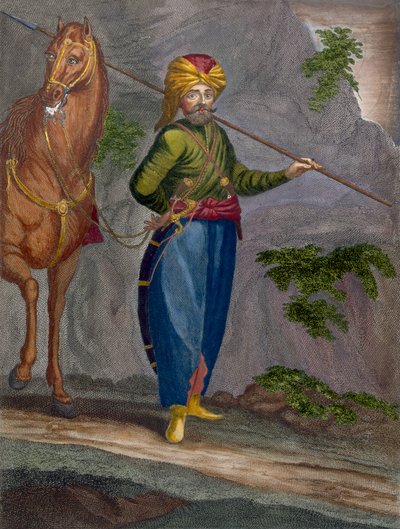 A Spahi, tablica 34 z „Kolekcja stu druków reprezentujących różne narody Lewantu” Charlesa de Ferriola, sztychowana przez Gerarda Scotina (1671-1716), 1707-08 autorstwa Jean Baptiste Vanmour