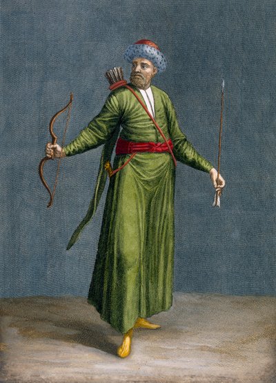 Tatar z Krymu, tablica 84 z „Kolekcja stu druków reprezentujących różne narody Lewantu” Charlesa de Ferriola, ryt.: Philippe Simonneau (1685-c.1753), 1707-08 (kolor autorstwa Jean Baptiste Vanmour