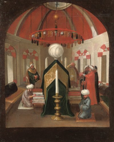 Tureckie mauzoleum z figurami przy grobie sułtana autorstwa Jean Baptiste Vanmour