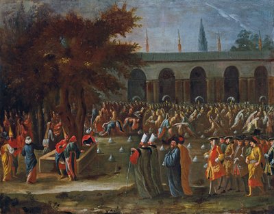 Ambasador Holandii z orszakiem przyjmowany przez sułtana Ahmeda III w Pałacu Topkapi w Stambule autorstwa Jean Baptiste Vanmour