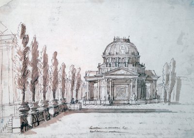 „Świątynia Apolla”, do opery Achilles i Poliksene, ok. 1687 autorstwa Jean Berain, Jean Baptiste Lully