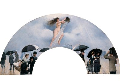 Alegoria deszczu, namalowana jako wachlarz autorstwa Jean Beraud