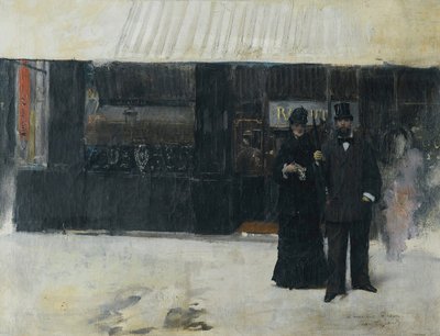 Para przed sklepem jubilerskim (olej na płótnie) autorstwa Jean Beraud