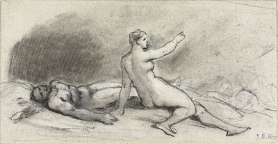 Naga kobieta siedząca z nagim mężczyzną śpiącym (rekto); Kobiecy tułów widziany z tyłu (odwrócona) autorstwa Jean Beraud