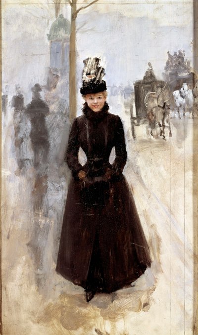 Paryska kobieta na bulwarze lub kobieta z mufą Obraz Jeana Beraud (1849-1935) 19th century Tours, Musee des Beaux Arts autorstwa Jean Beraud