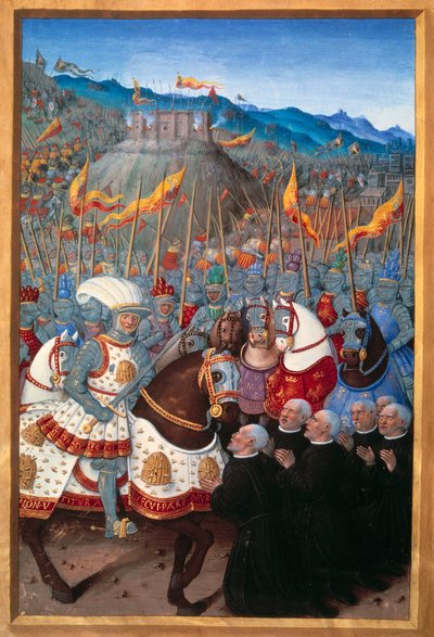 Ludwik XII (1462-1515) otrzymał sześciu mieszczan z Genes klęczących (25 kwietnia 1507). Miniatura autorstwa Jean Bourdichon (1457? - 1521) w "Voyage de Genes" (Folio 20v) napisana przez Jean Marot, v.1508. Paryż, B N autorstwa Jean Bourdichon