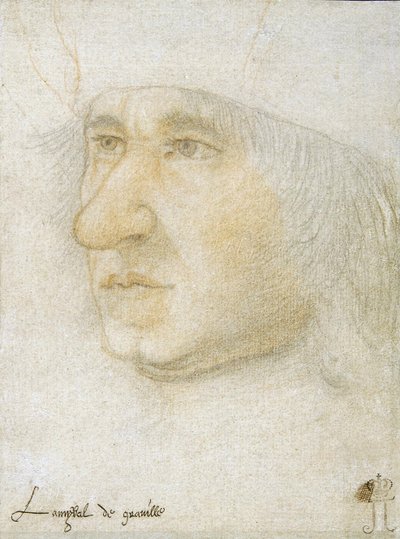 Portret Louisa Maleta de Graville (1438-1516), admirała Francji par Bourdichon, Jean (1457-1521). Czarna kreda i sangwina na papierze, format 16,9x12,7, koniec XV w., Pustelnia Państwowa, Sankt Petersburg autorstwa Jean Bourdichon