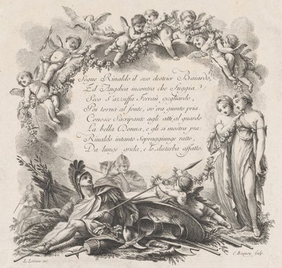 Winieta do pierwszego śpiewu Rolanda Furieux, XVIII wiek. autorstwa Jean Charles Baquoy