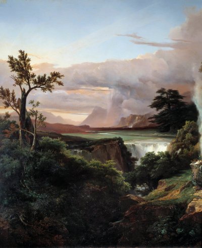 Krajobraz z wodospadem. Obraz Jeana Charlesa Remonda (1795-1875) autorstwa Jean Charles Joseph Rémond