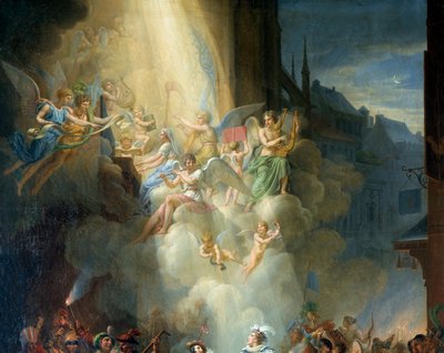 Fragment „”Nawrócenia Henri de Joyeuse”” (XVI wiek). Anioły muzyków. Obraz Jean Charles Tardieu (1765-1830) autorstwa Jean Charles Tardieu