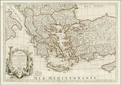 1780 map - Carte de la Grece Dressee sur un grand nombre de memoires anciens et nouveaux, Sur ceux de Mrs. Whele et Tournefort autorstwa Jean Claude Dezauche