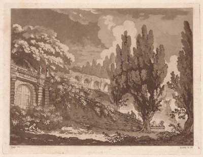 Schody w ogrodzie włoskim, 1766 r. autorstwa Jean Claude Richard Saint Non