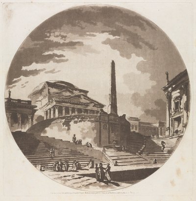 Widok rotundy ze schodami na Tybrze, 1766. autorstwa Jean Claude Richard de Saint Non