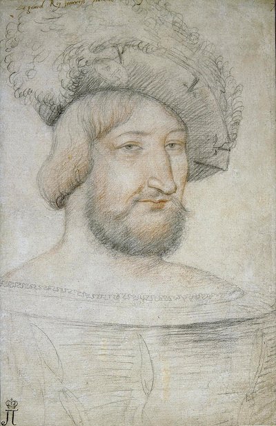Portret Franciszka I (1494-1547), króla Francji par Clouet, Jean (ok. 1485-1541). Czarna kreda i sangwina na papierze, format 29,3x19,1, I poł. XVI w., Państwowy Ermitaż, Sankt Petersburg autorstwa Jean Clouet