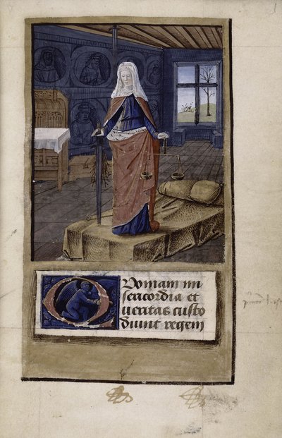 Alegoria Sprawiedliwości z John of Wales Breviloquium o cnotach starożytnych książąt i filozofów, 1475-1499 autorstwa Jean Colombe