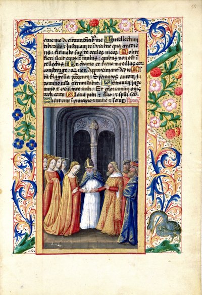 Ms Lat. Q.v.I.126 f.55 Małżeństwo Michała z Dawidem, z "Księgi godzin Ludwika Orleańskiego", 1469 r. autorstwa Jean Colombe