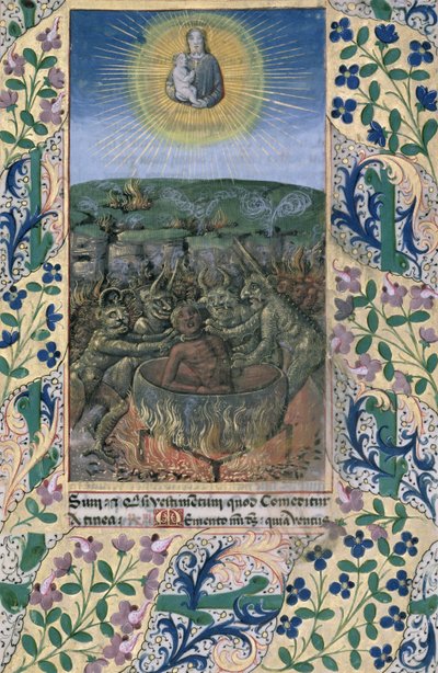 Ms Lat. Q.v.I.126 f.74 Męki piekielne, z "Księgi godzin Ludwika Orleańskiego". autorstwa Jean Colombe