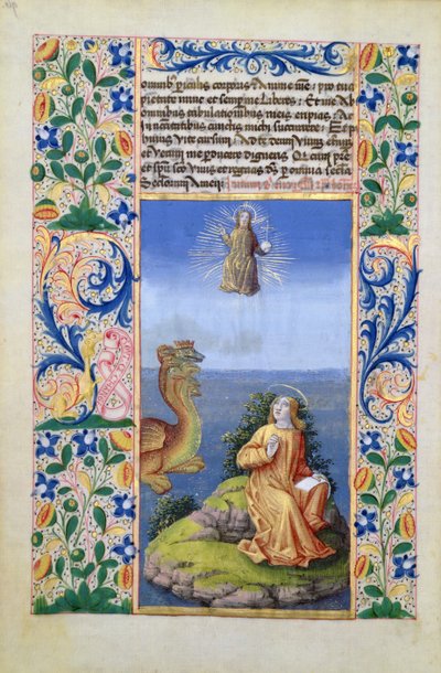 Pani Lat. Q.v.I.126 f.96v Św. Jan Ewangelista na wyspie Patmos, z Księgi Godzin Ludwika dOrleans, 1469 autorstwa Jean Colombe