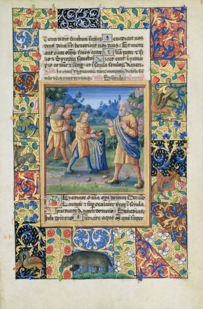 Pani Lat. Q.v.I.126 fol.21 Bracia Józefa pokazujący swojemu ojcu dowód, że Józef nie żyje, z Księgi Godzin Ludwika dOrleans, 1490 autorstwa Jean Colombe