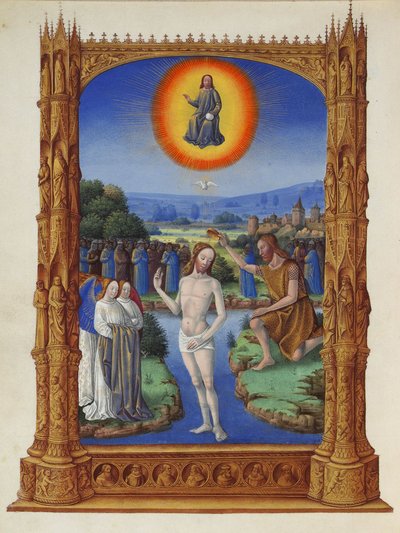 Très Riches Heures du Duc de Berry - Chrzest Chrystusa autorstwa Jean Colombe