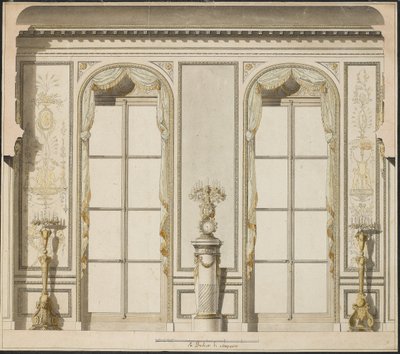 Projekt architektoniczny dla Grande Galerie Hotelu de Madame de Mazarin w Paryżu (pióro i atrament oraz w/c na papierze) autorstwa Jean Desmosthene Dugourc