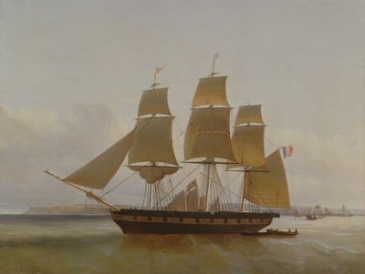 Trzymasztowa łódź w porcie Le Havre, 1846 r. autorstwa Jean Dominique Drouin